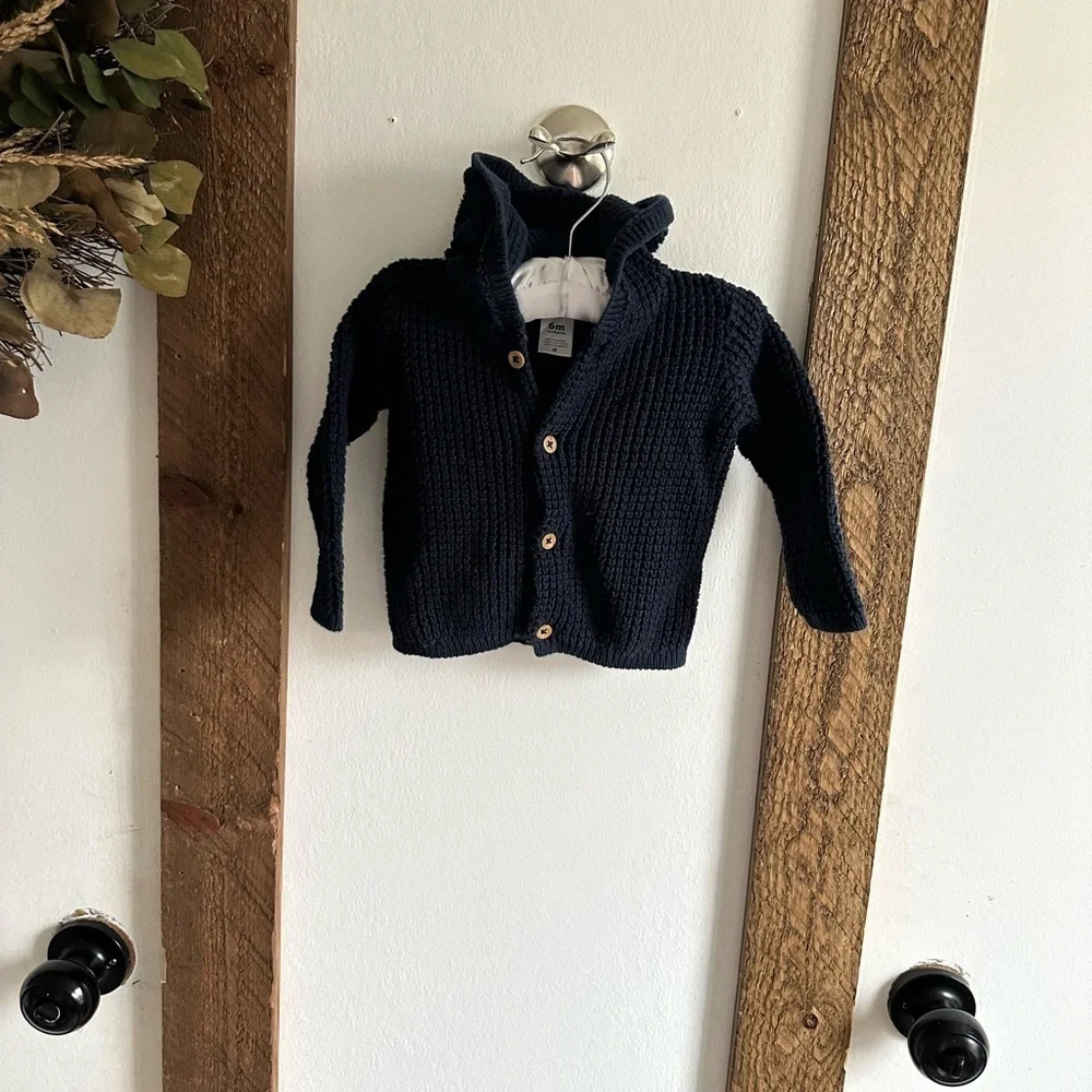 Carter’s Baby Boy 6 Months Cotton Hooded Cardigan Sweater Navy Blue Heavy